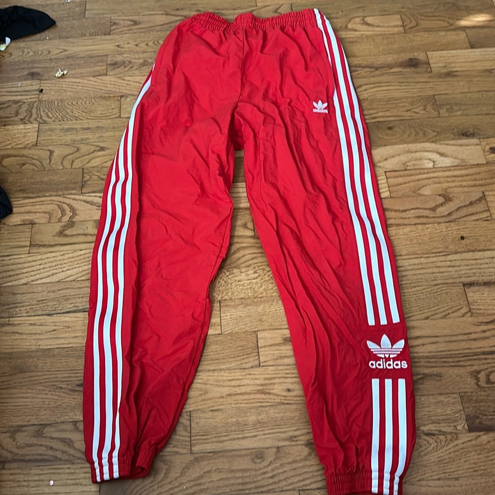 Adidas red track pants